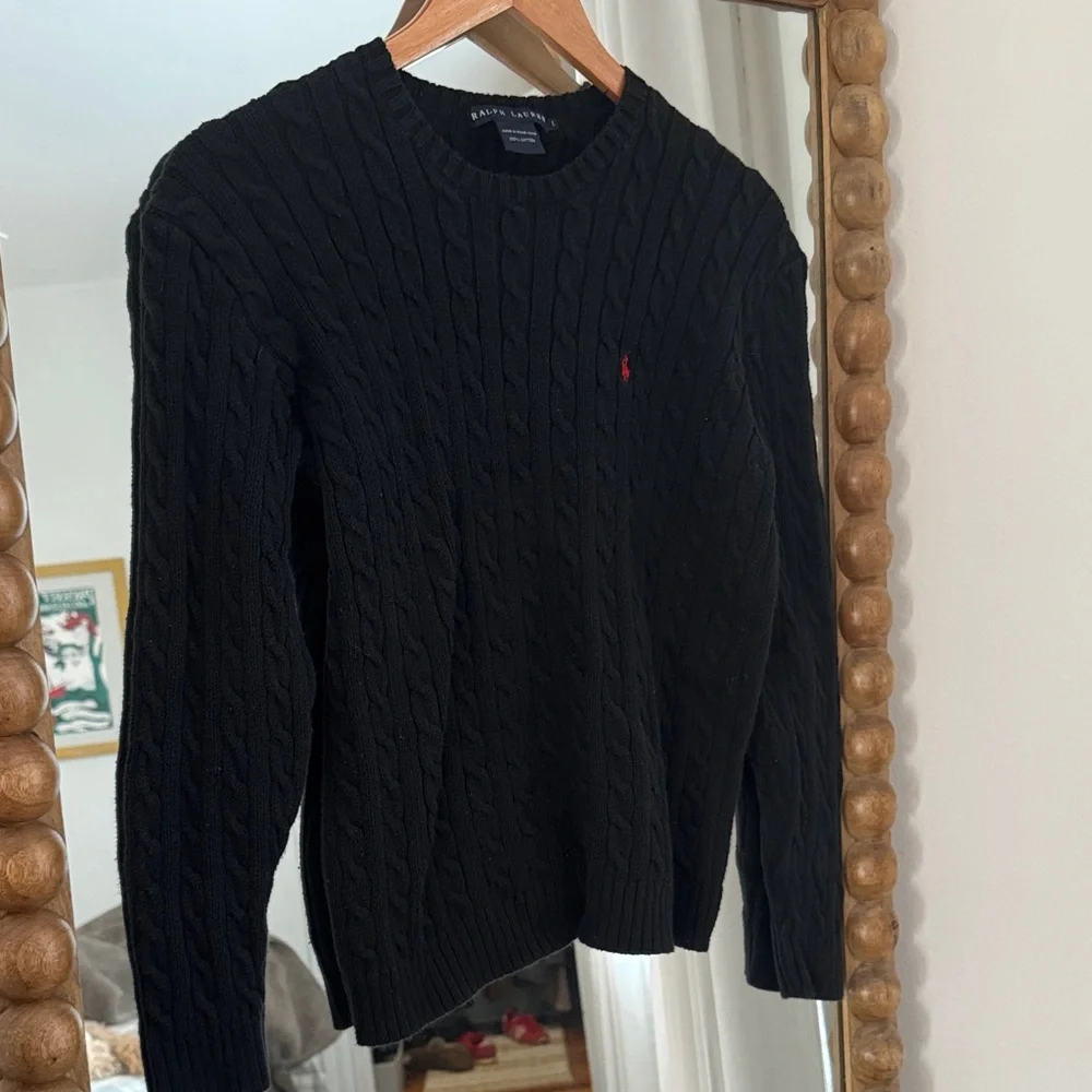 Polo by Ralph Lauren Black Cable-Knit Crewneck Sweater with Red Pony - Picture 2 of 5